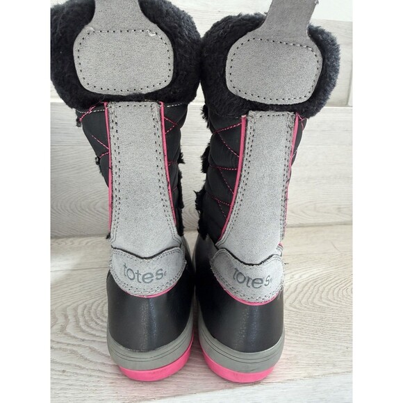 Totes Shelby Girls' Winter Black, Gray & Pink Snow Boots  4M - Picture 5 of 7